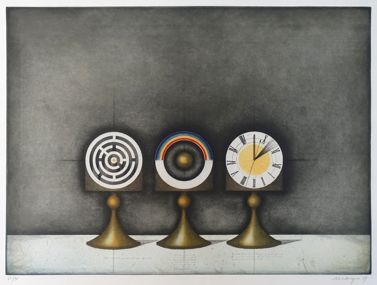 MECKSEPER 「Labyrinth, Regenbogen und Sonnenuhr」 1969　銅版　43.5×59.5cm　ed.65/75