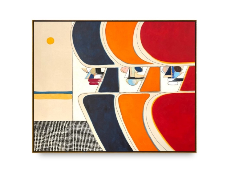 ©️The Three Pals, 2024, acrylic, flashe vinyl paint, and pastel pencil on canvas, 147.3 x 180.3 cm