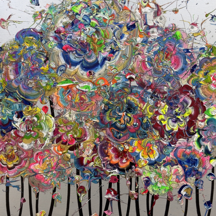 Yuta Okuda, "Abstract Flowers" (Silver x Colourful)