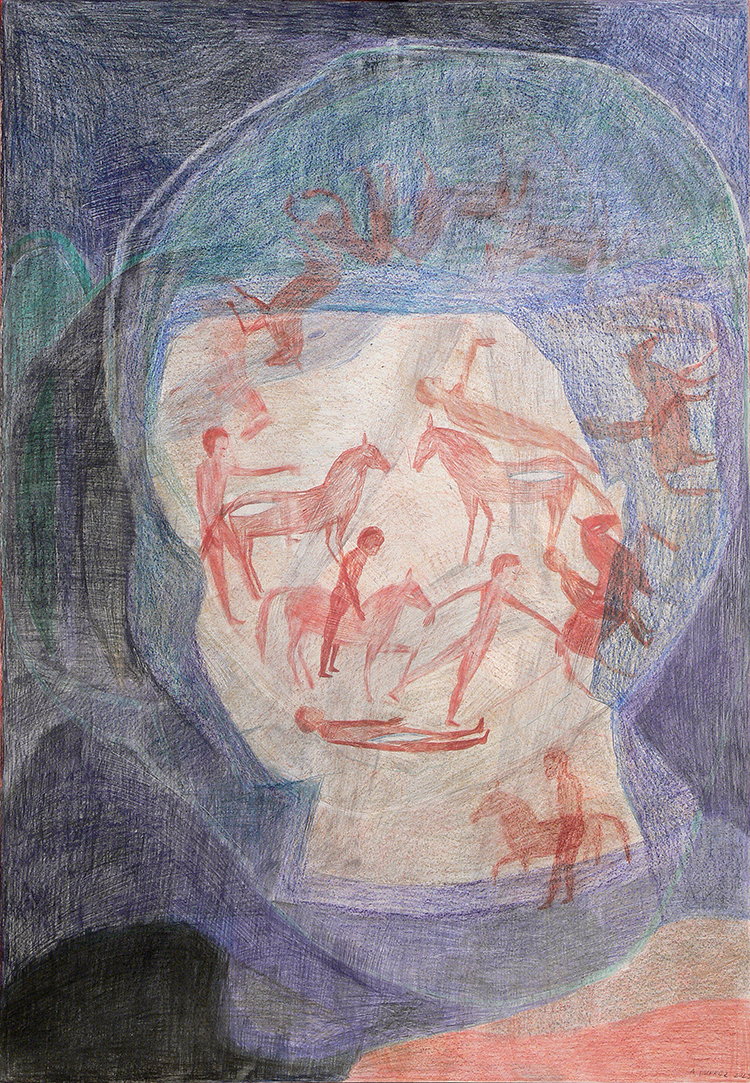 Visage et cavaliers（H112 x W78㎝, Colored pencil on paper, 2024）