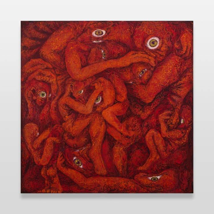 Beyond the Skin No.1 2021 wax dyeing, cotton, reactive dye 190.0 cm× 190.0 cm @Yamashita Akari