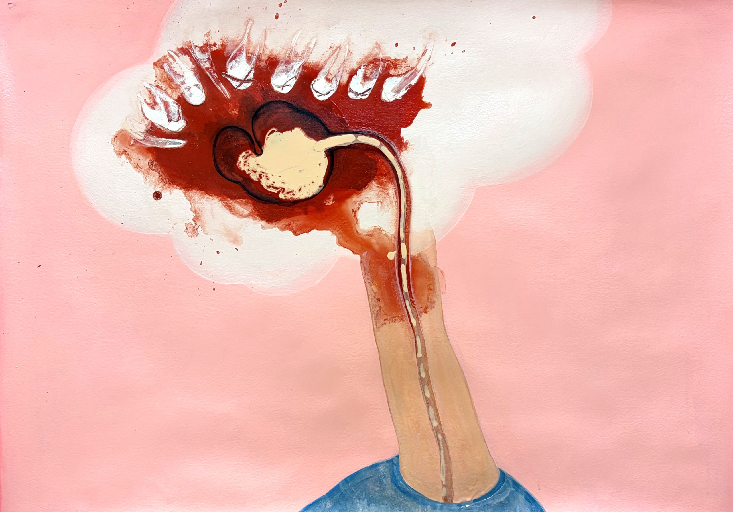 Wolke, 2026, 56.5 x 76 cm, Oil, beads on paper